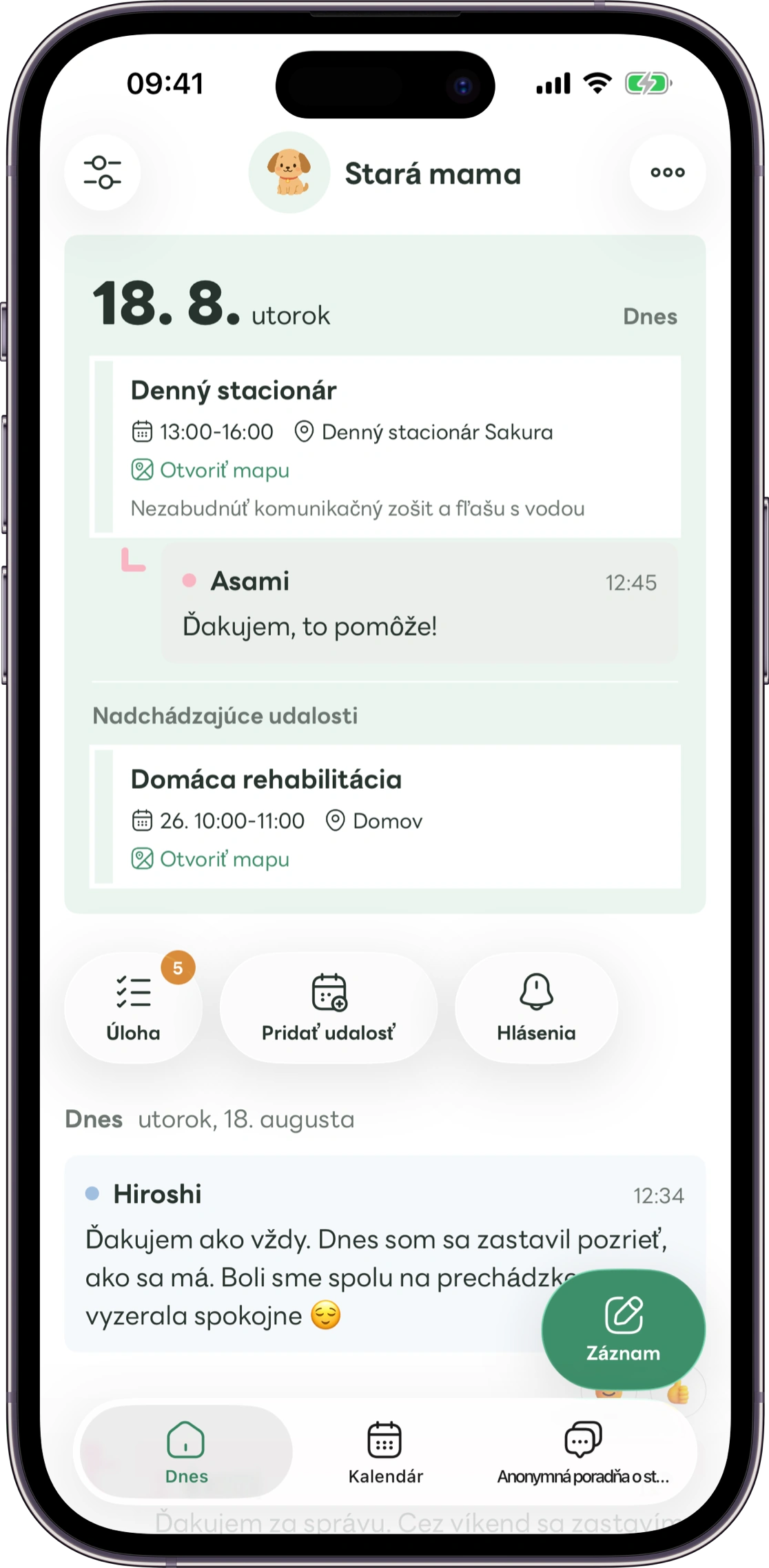 Ukážka domovskej obrazovky Carez