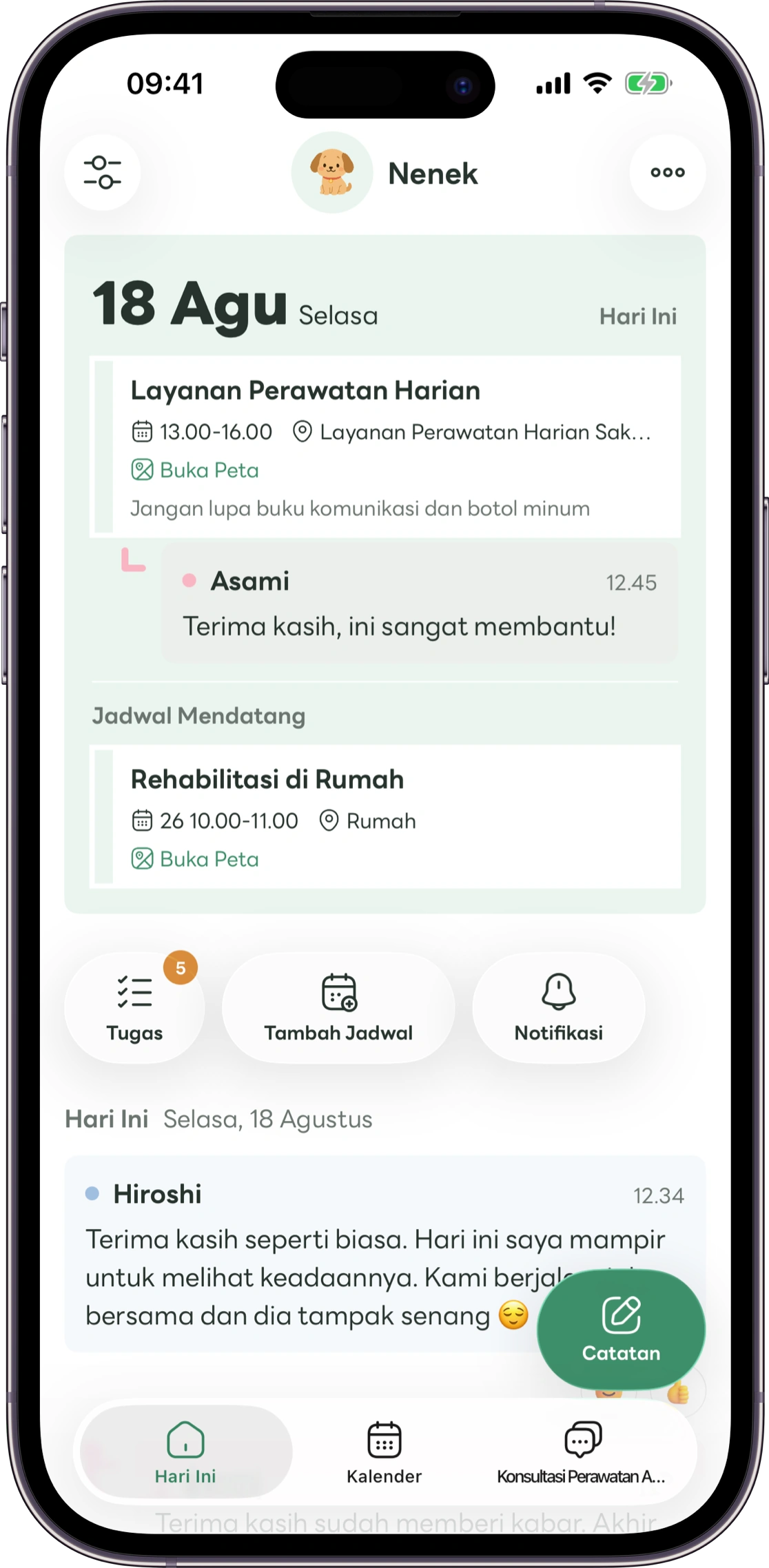 Contoh layar beranda Carez