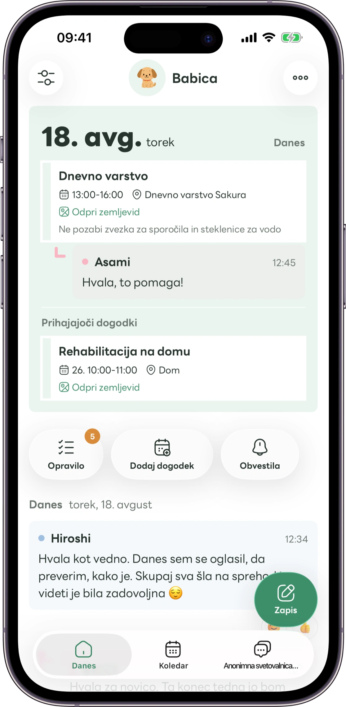 Primer domačega zaslona Carez