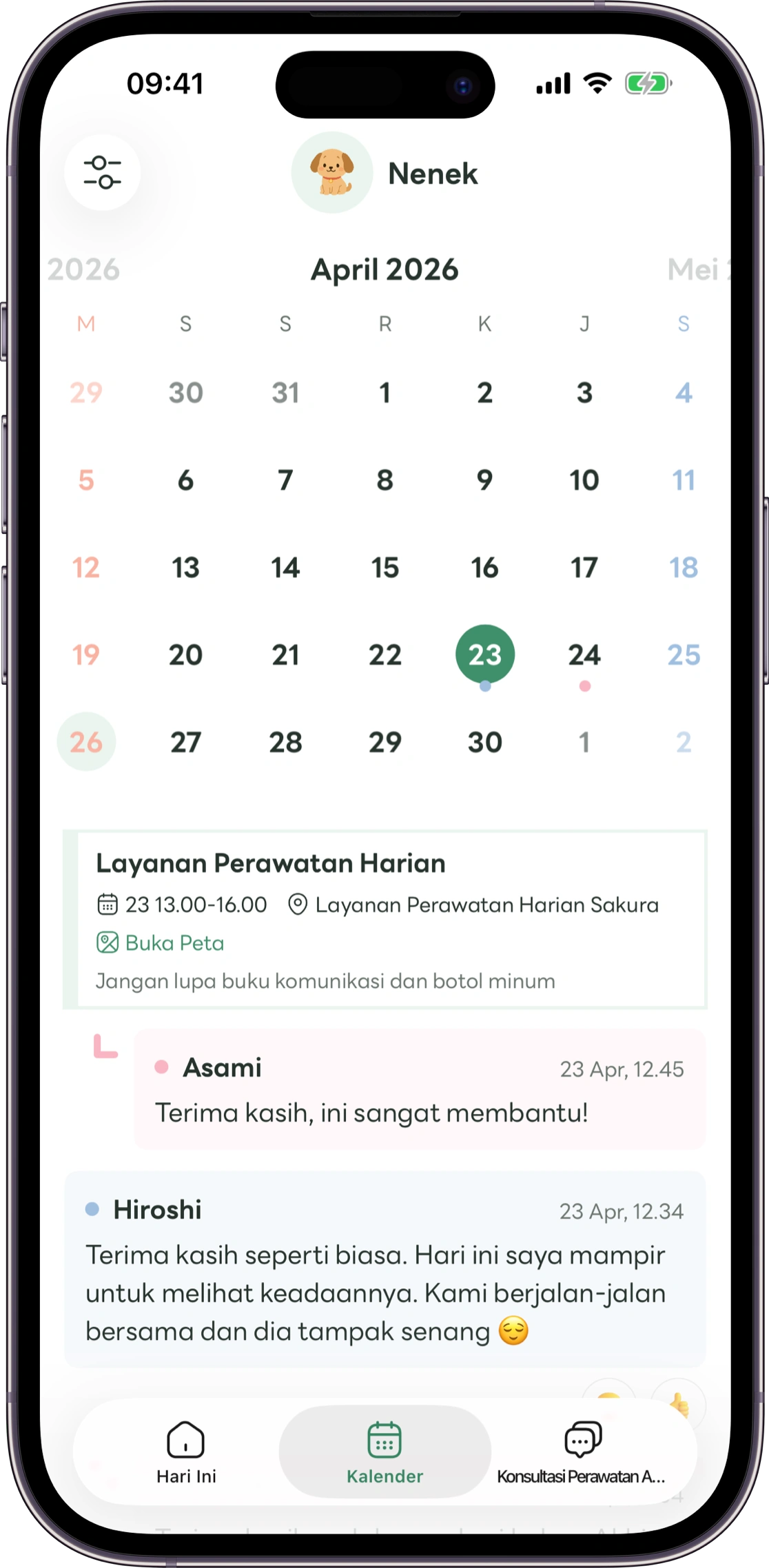 Contoh layar tinjauan Carez