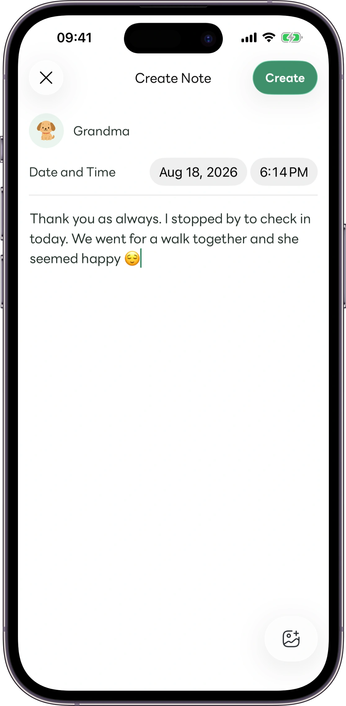 Carez care record screen mockup