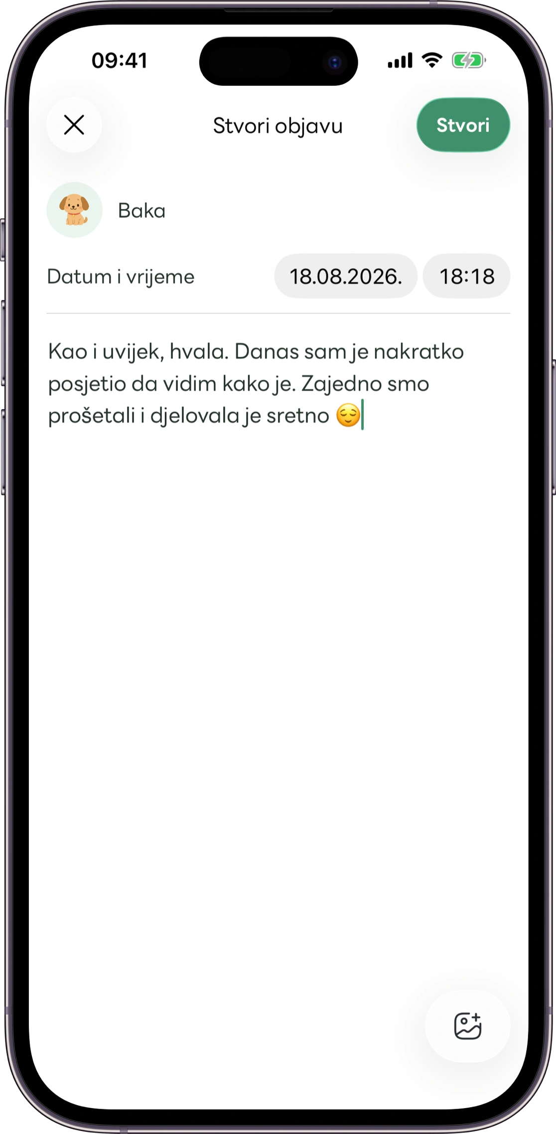Prikaz zaslona bilješki o skrbi u Carezu