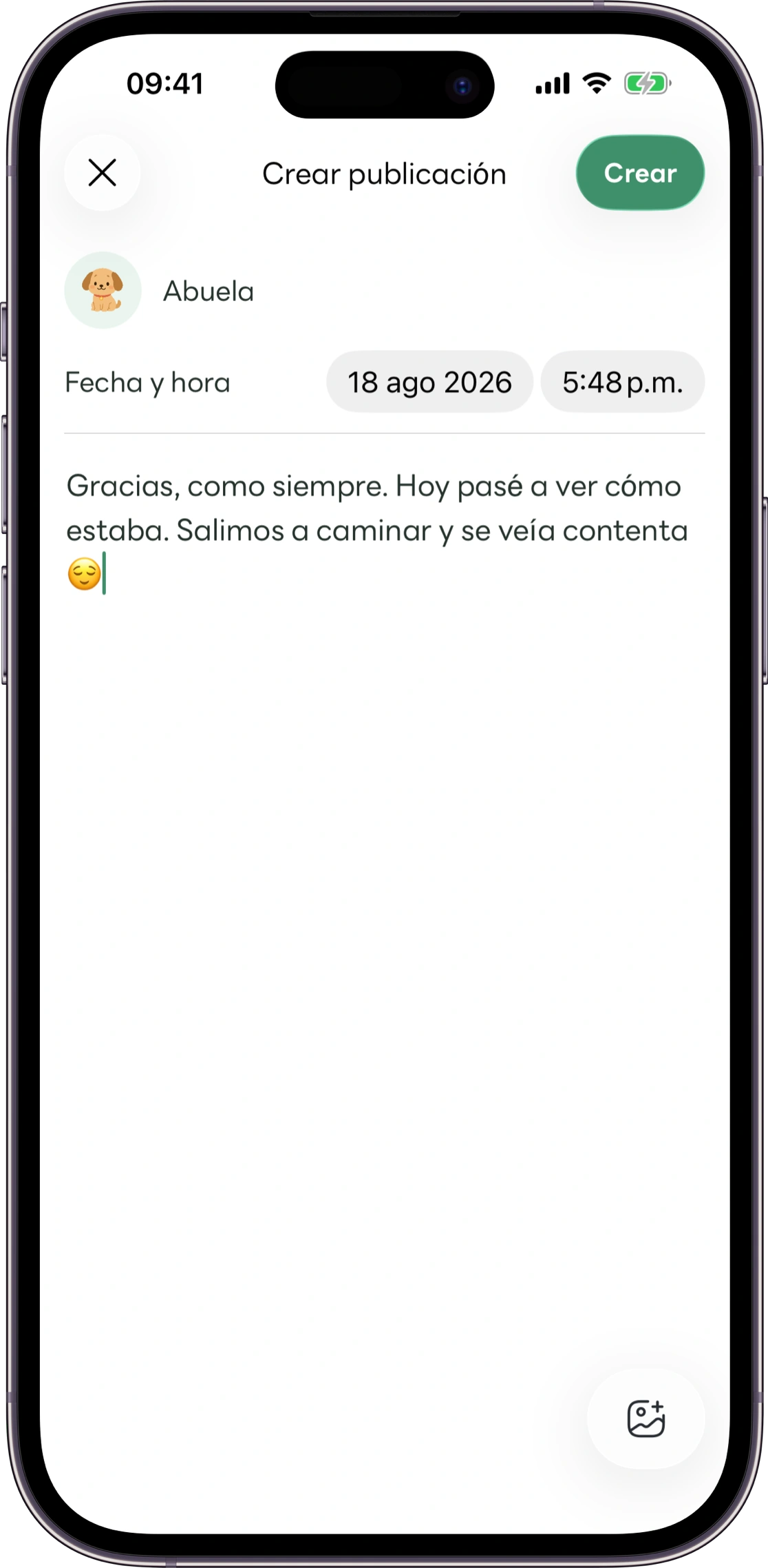 Maqueta de la pantalla de registros de cuidado de Carez