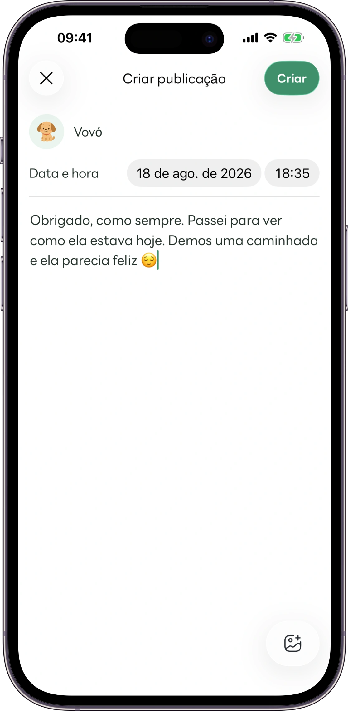 Modelo da tela de registros de cuidado do Carez