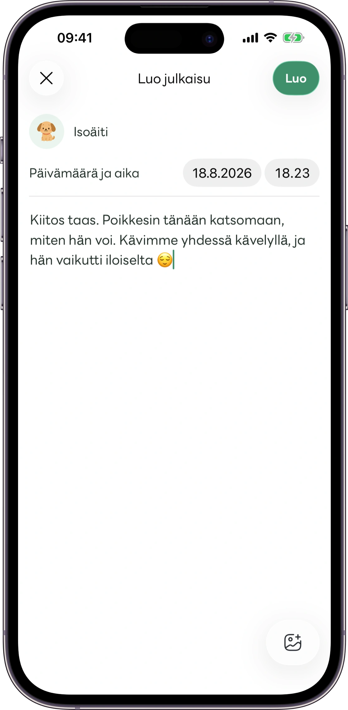Carezin hoivamuistiinpanojen näkymän mallikuva