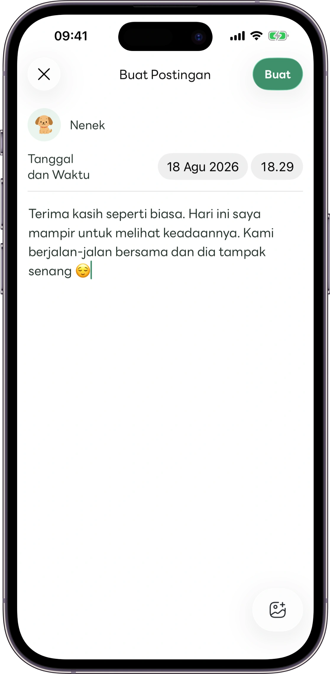 Contoh layar catatan perawatan Carez