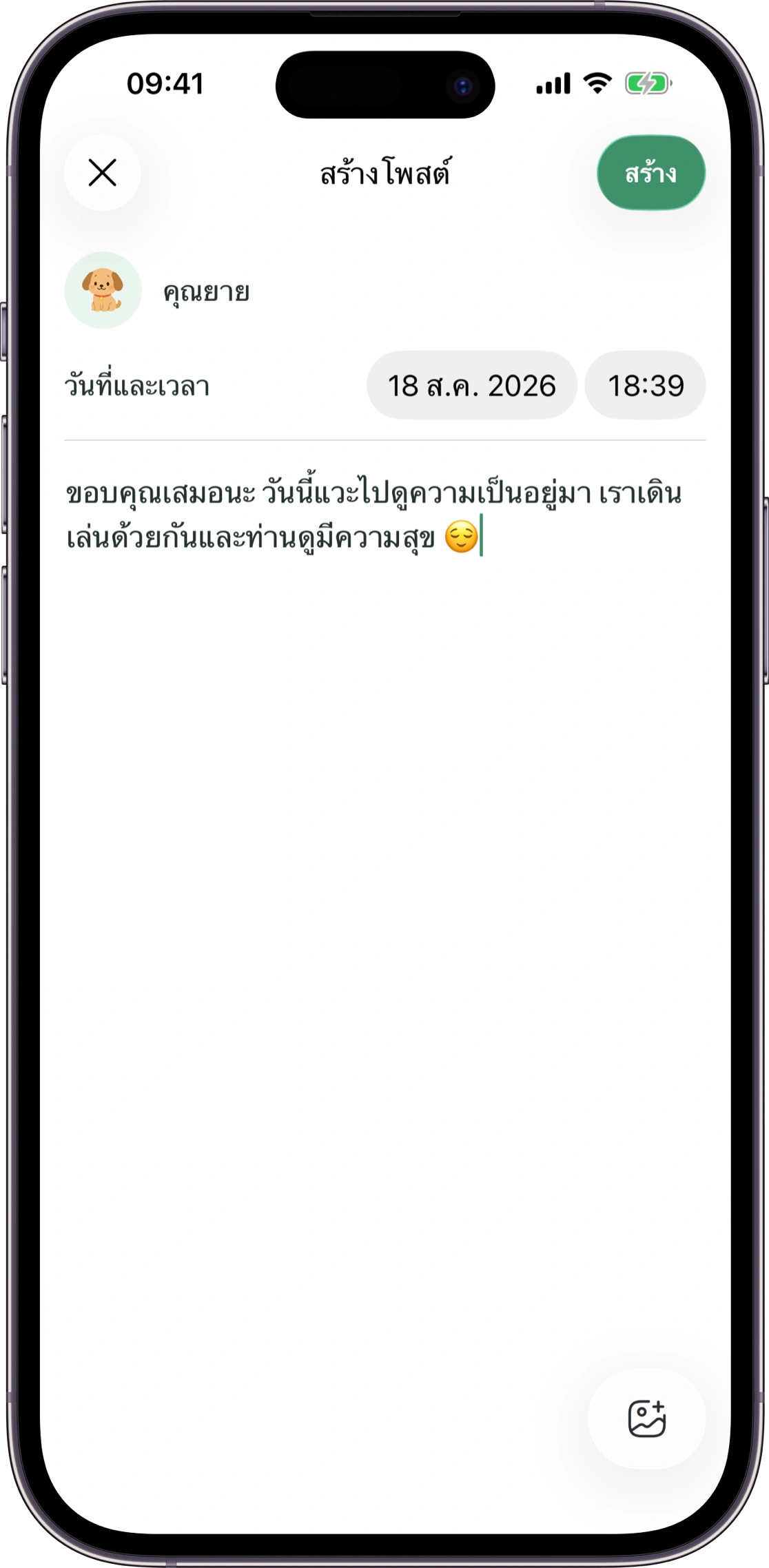 ตัวอย่างหน้าบันทึกการดูแลของ Carez