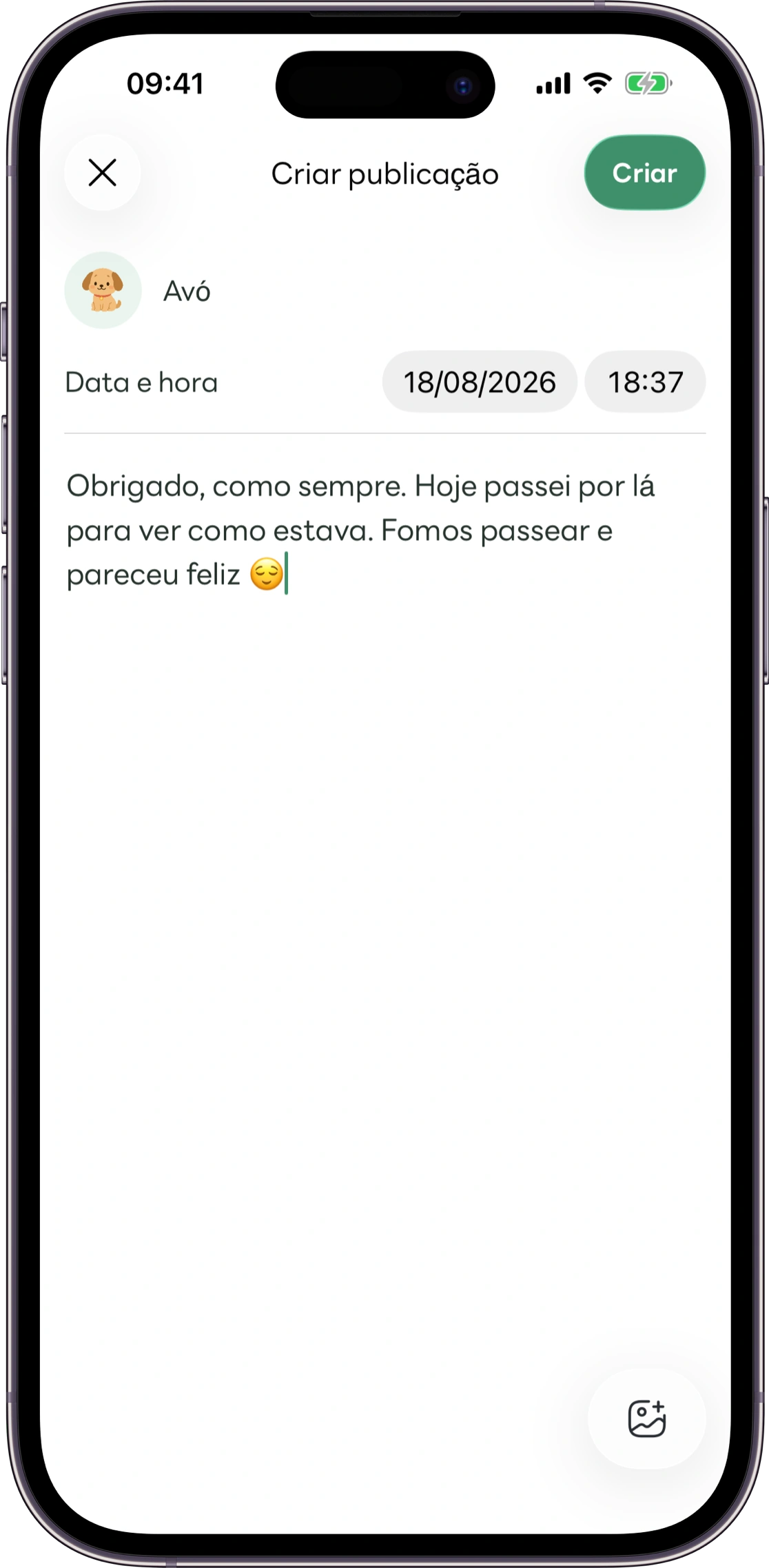 Modelo do ecrã de registos de cuidados da Carez
