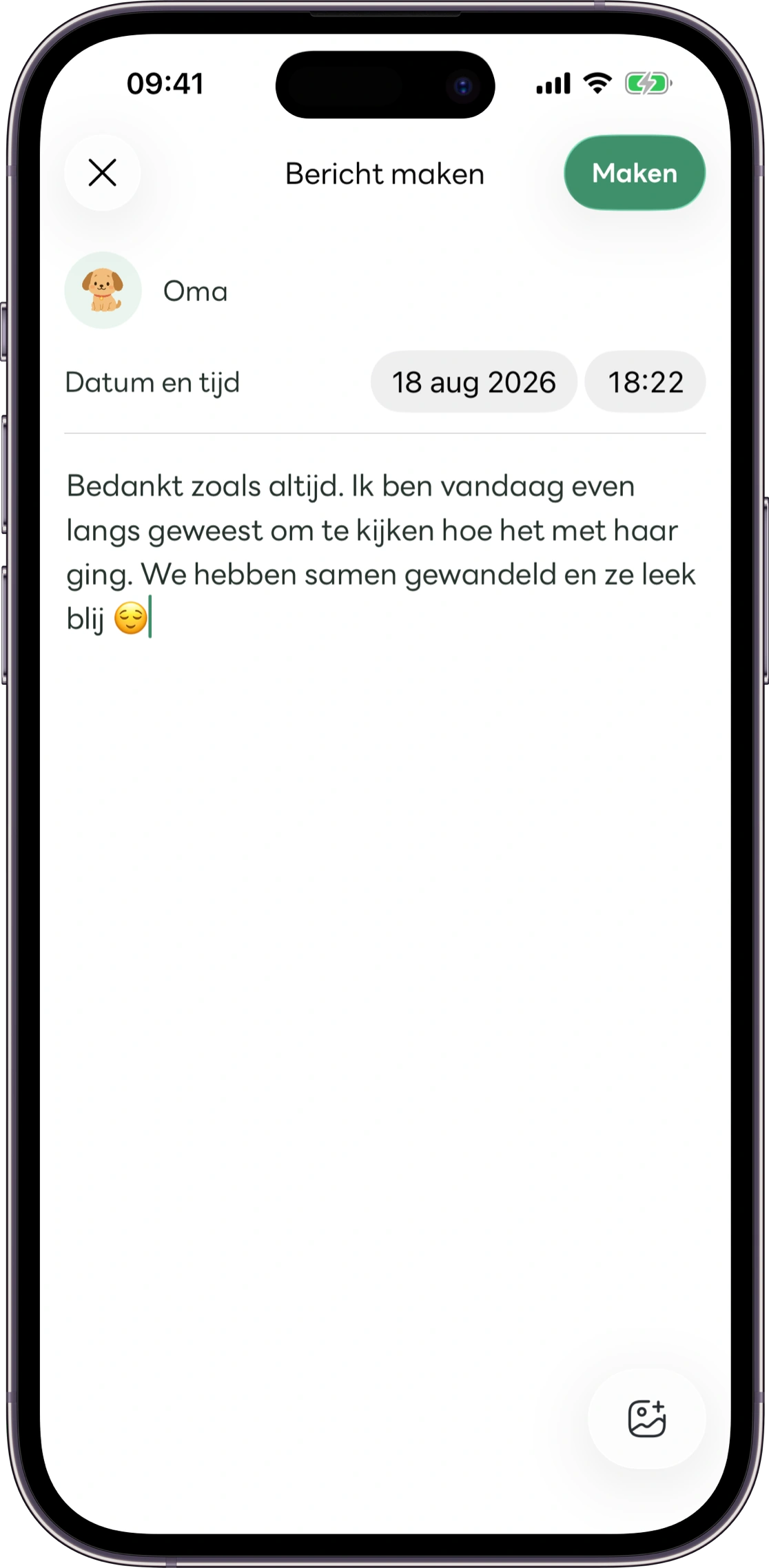 Voorbeeld van het scherm met zorgnotities in Carez