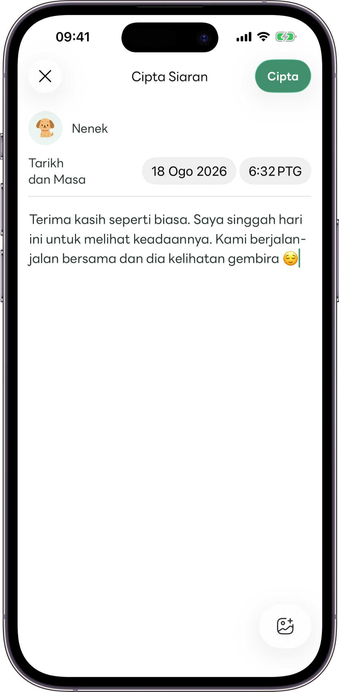 Contoh skrin catatan penjagaan Carez