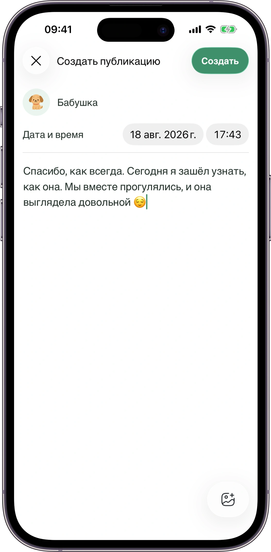Макет экрана записей об уходе Carez