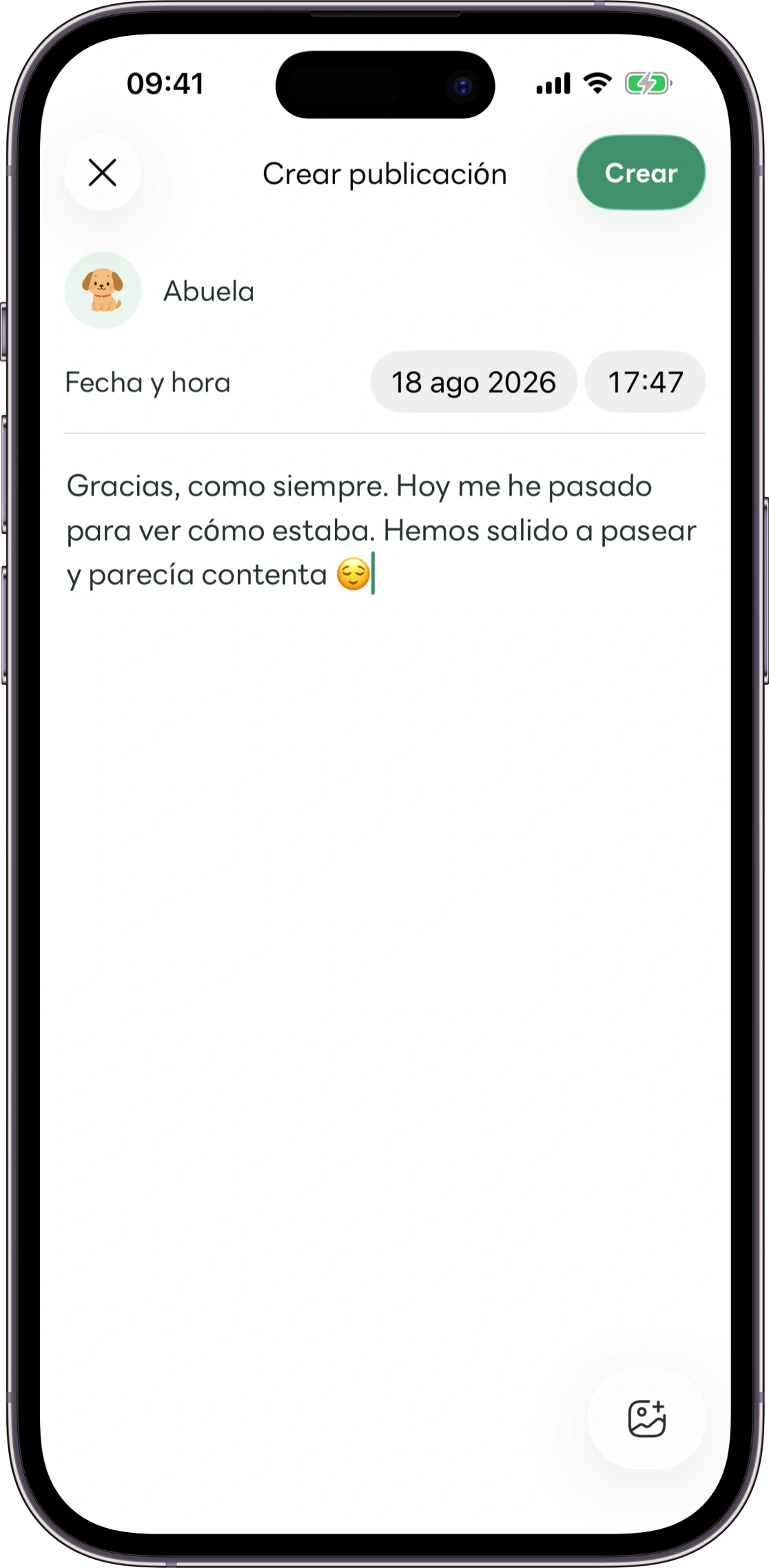Maqueta de la pantalla de registros de cuidados de Carez