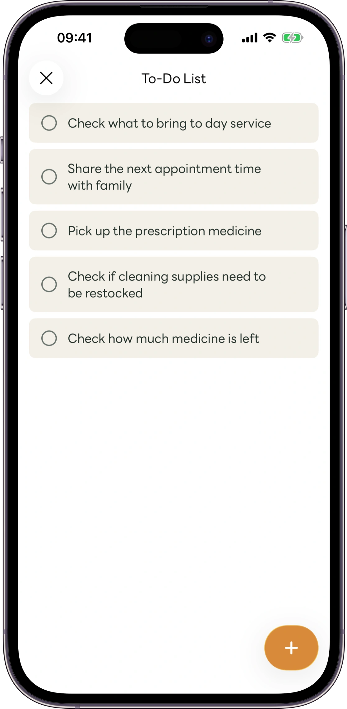 Carez shared task screen mockup
