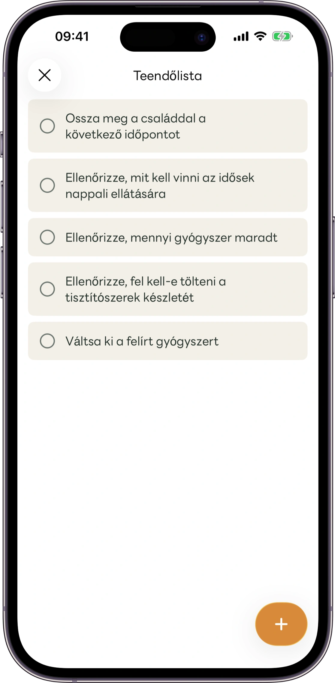A Carez közös teendőket mutató képernyőjének mintája