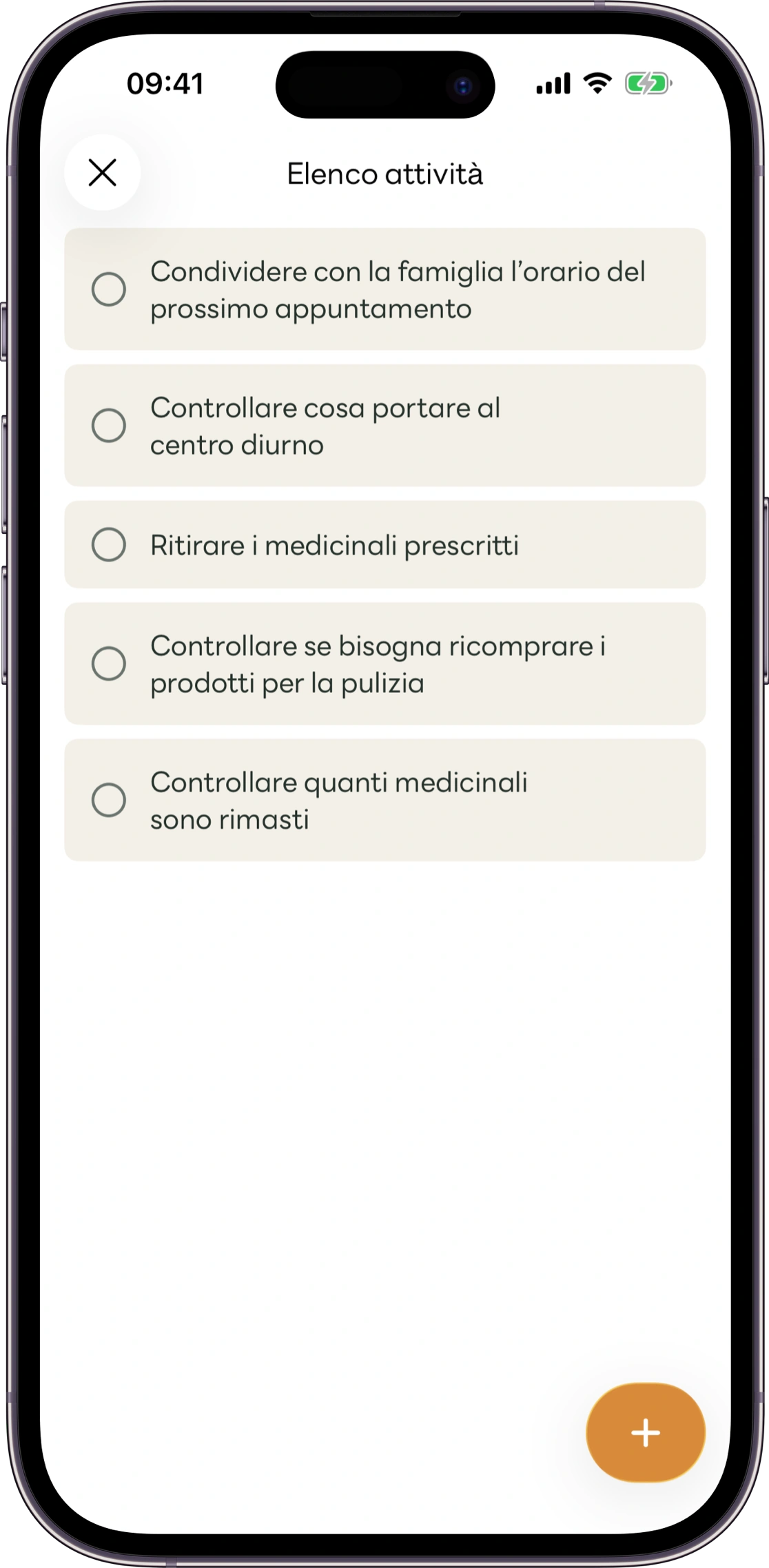 Modello della schermata delle attività condivise di Carez