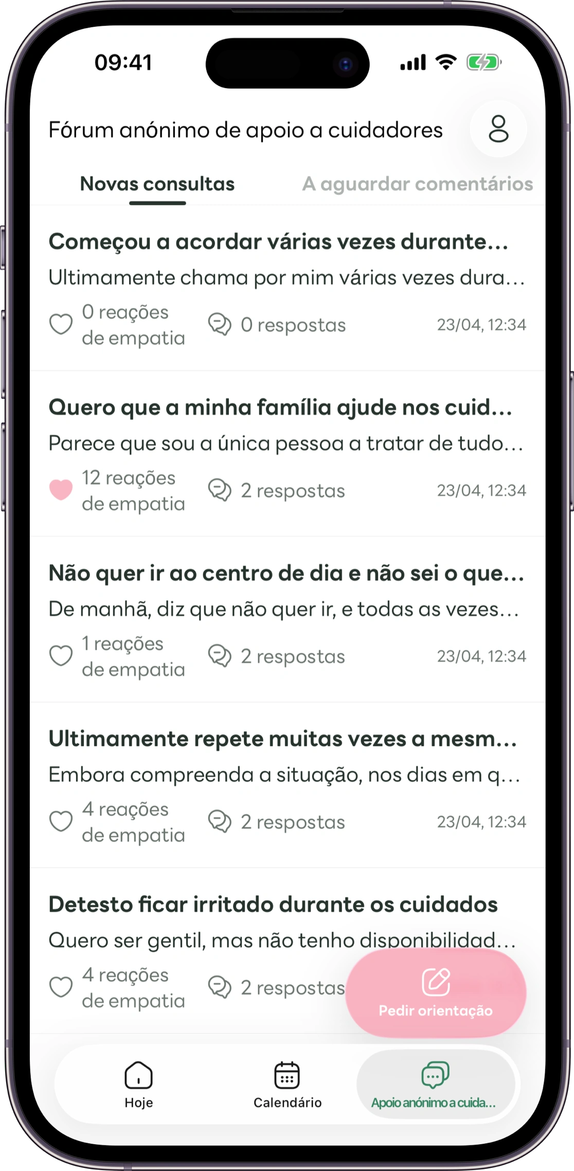 Modelo do ecrã de perguntas anónimas da Carez