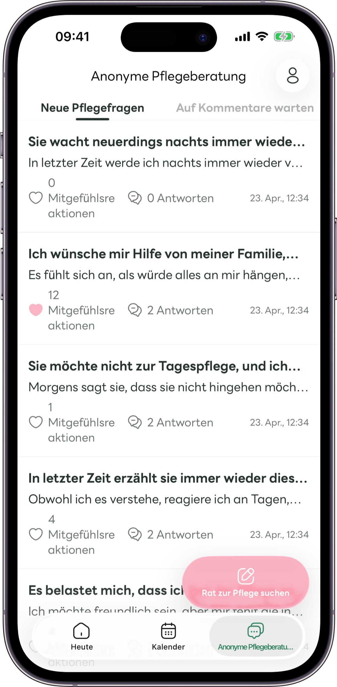 Modellansicht für anonyme Fragen in Carez