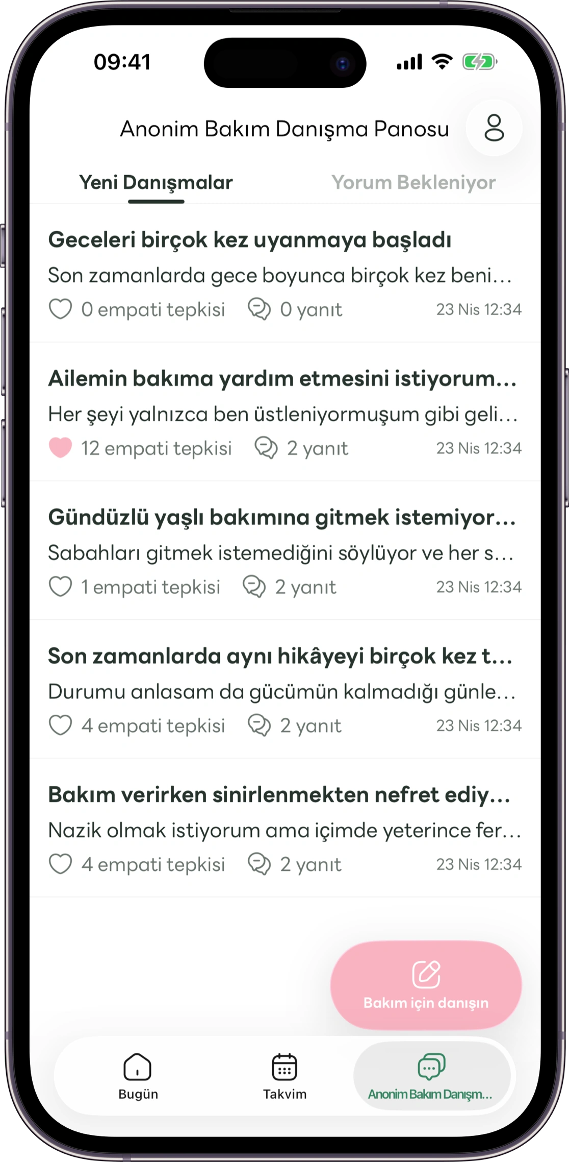 Carez anonim soru ekranı maketi