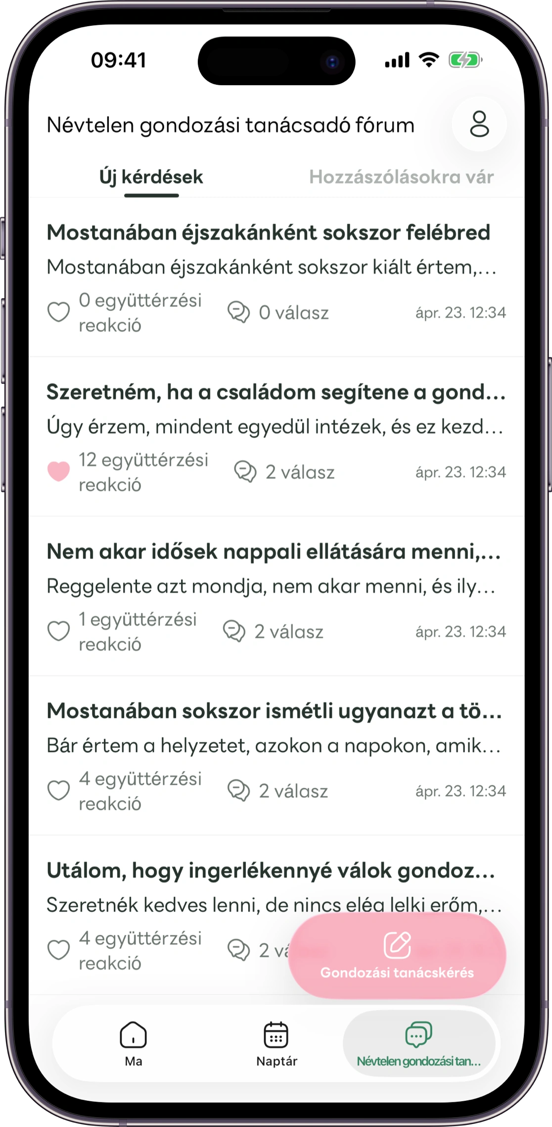 A Carez névtelen kérdéseket mutató képernyőjének mintája