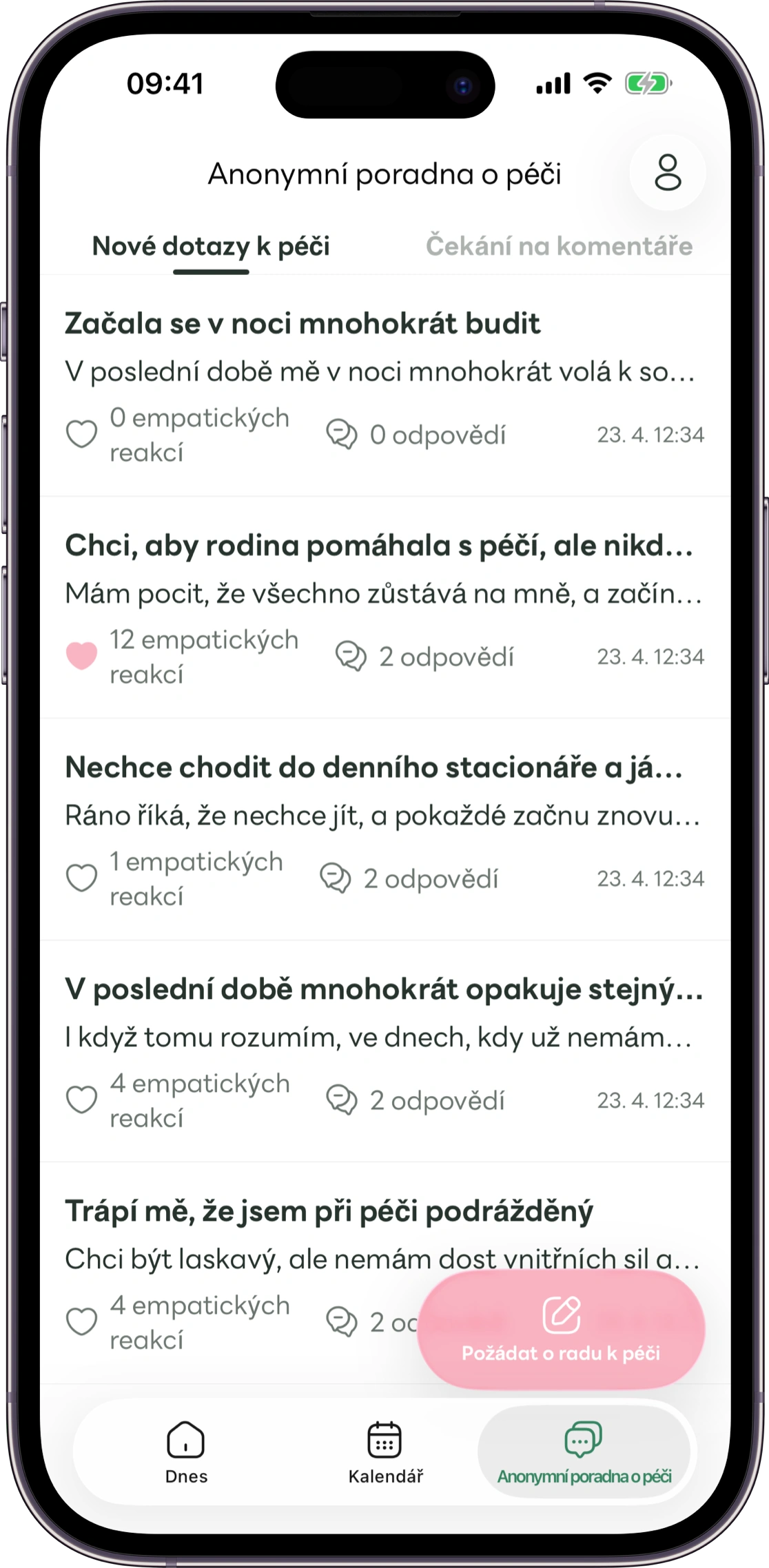 Ukázka obrazovky anonymních dotazů v Carezu