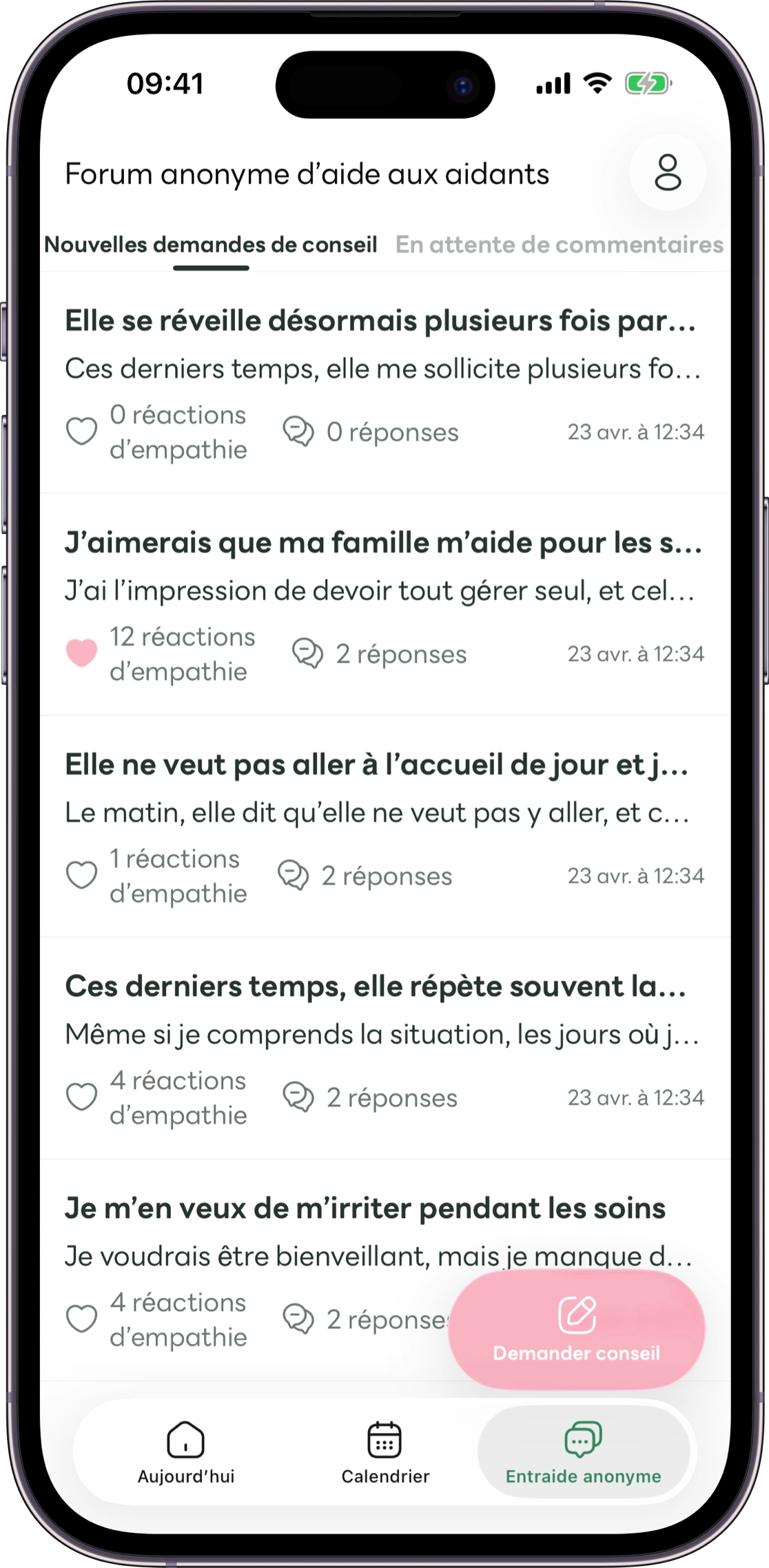 Maquette de l’écran des questions anonymes de Carez
