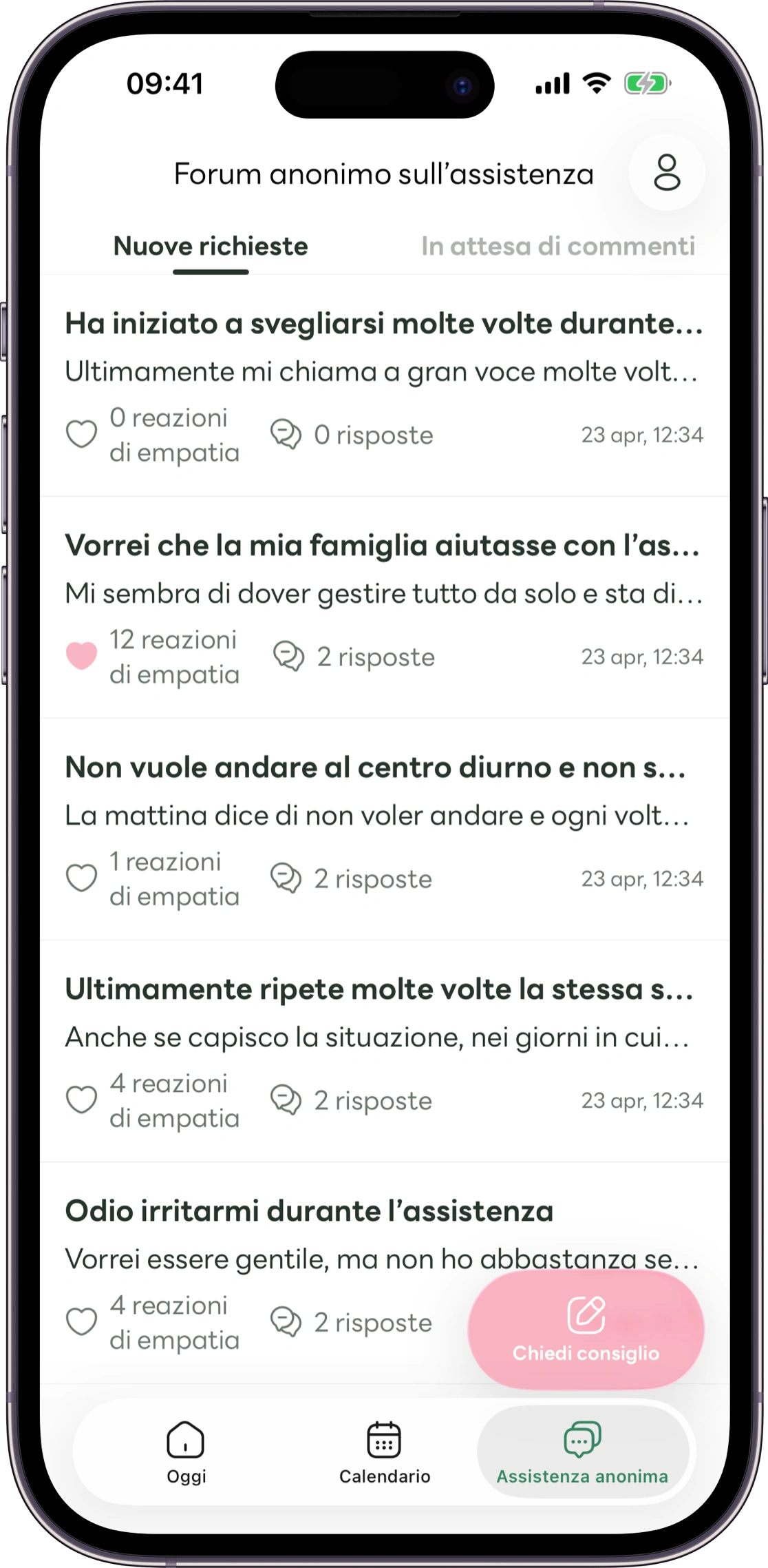 Modello della schermata delle domande anonime di Carez