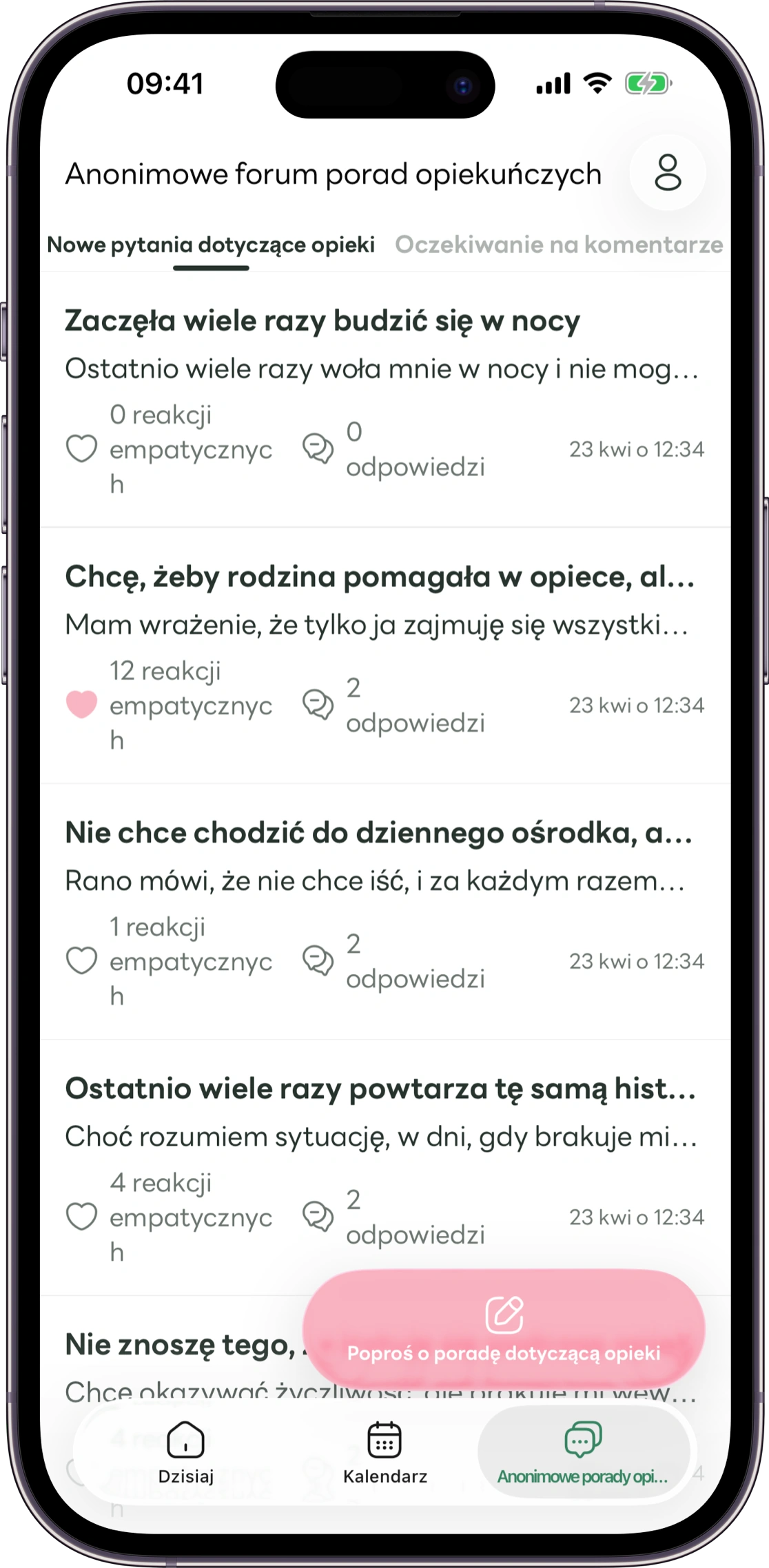Makieta ekranu anonimowych pytań w Carez
