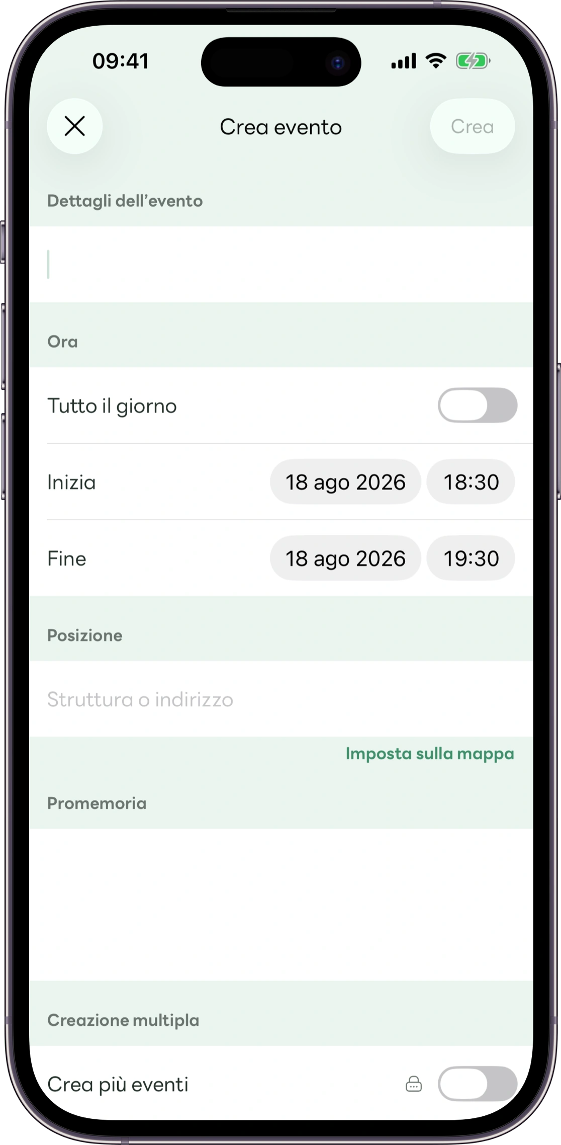 Schermata di inserimento degli appuntamenti di Carez
