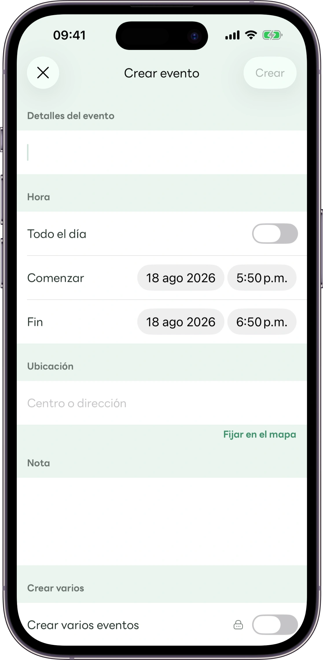 Pantalla para registrar citas en Carez