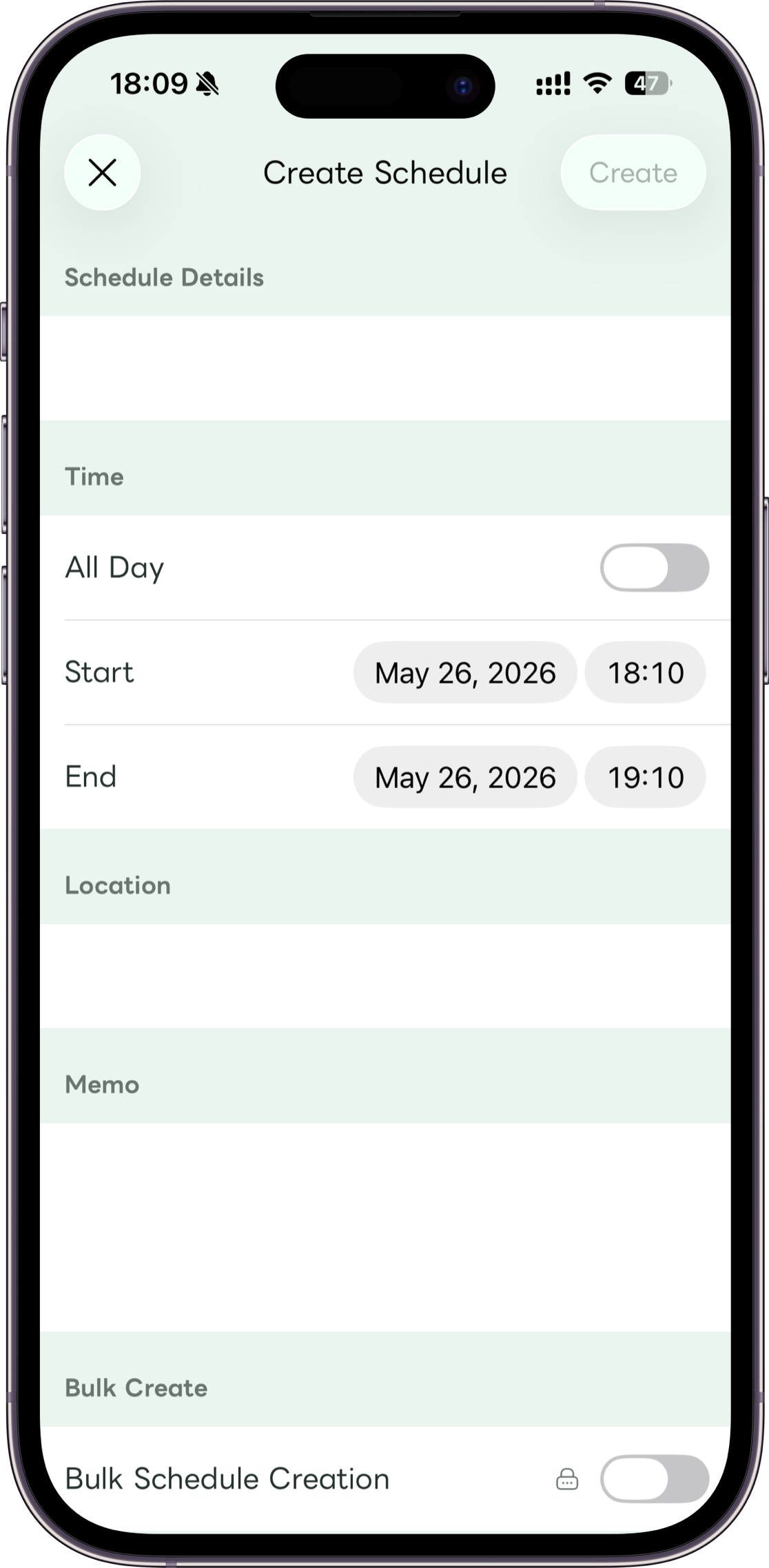 Carez schedule entry screen