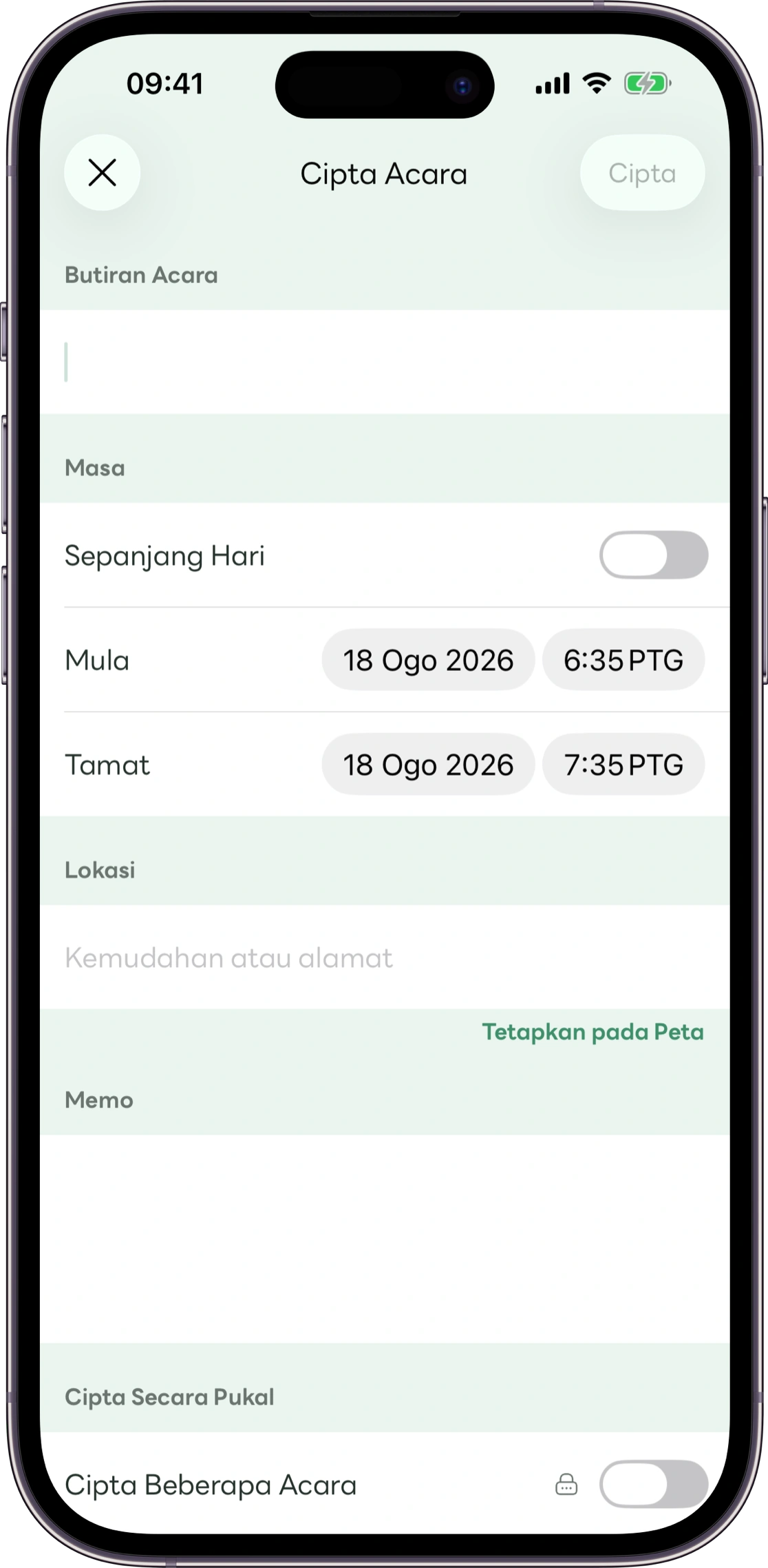 Skrin input jadual Carez