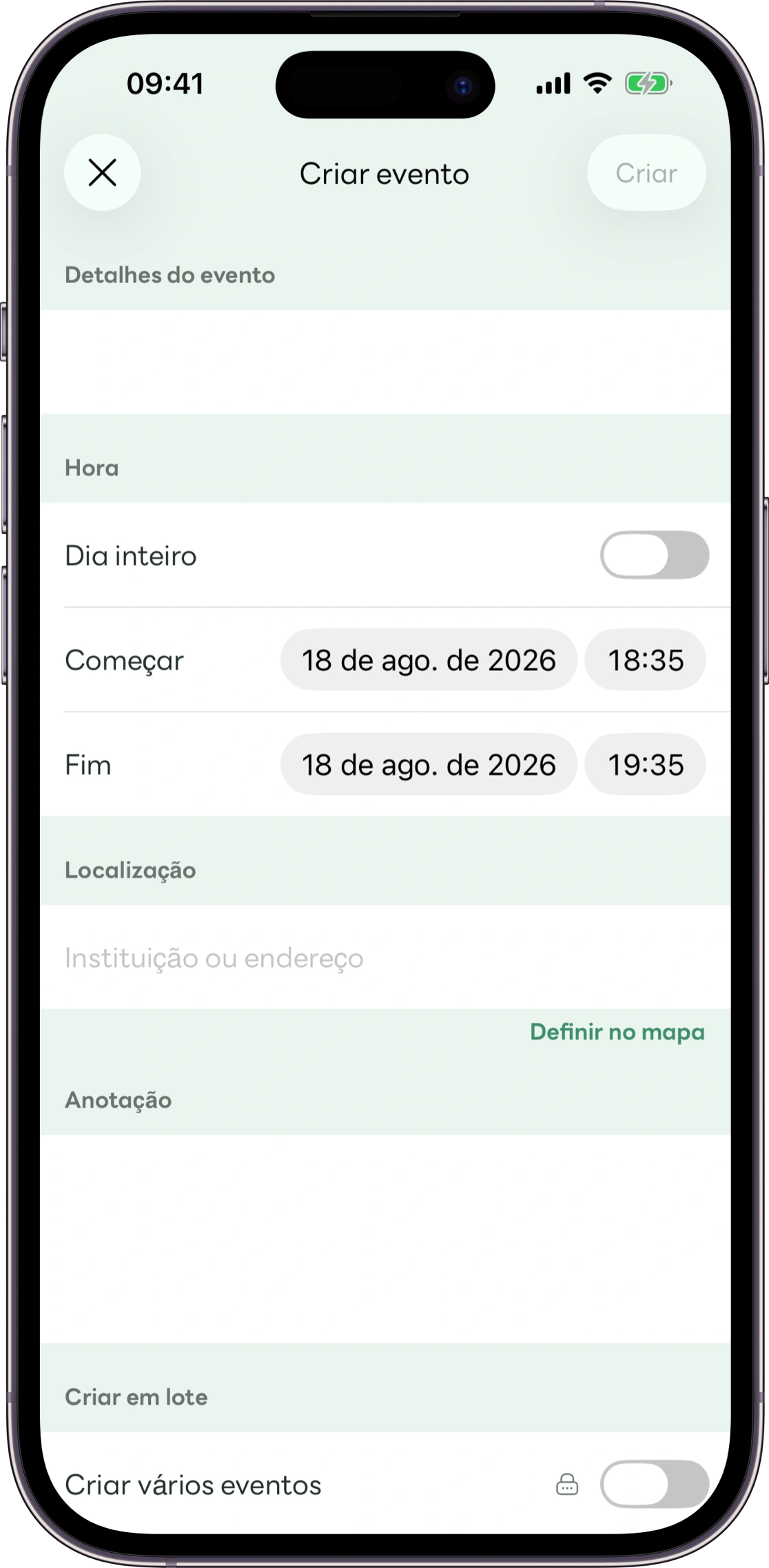 Tela para cadastrar compromissos no Carez