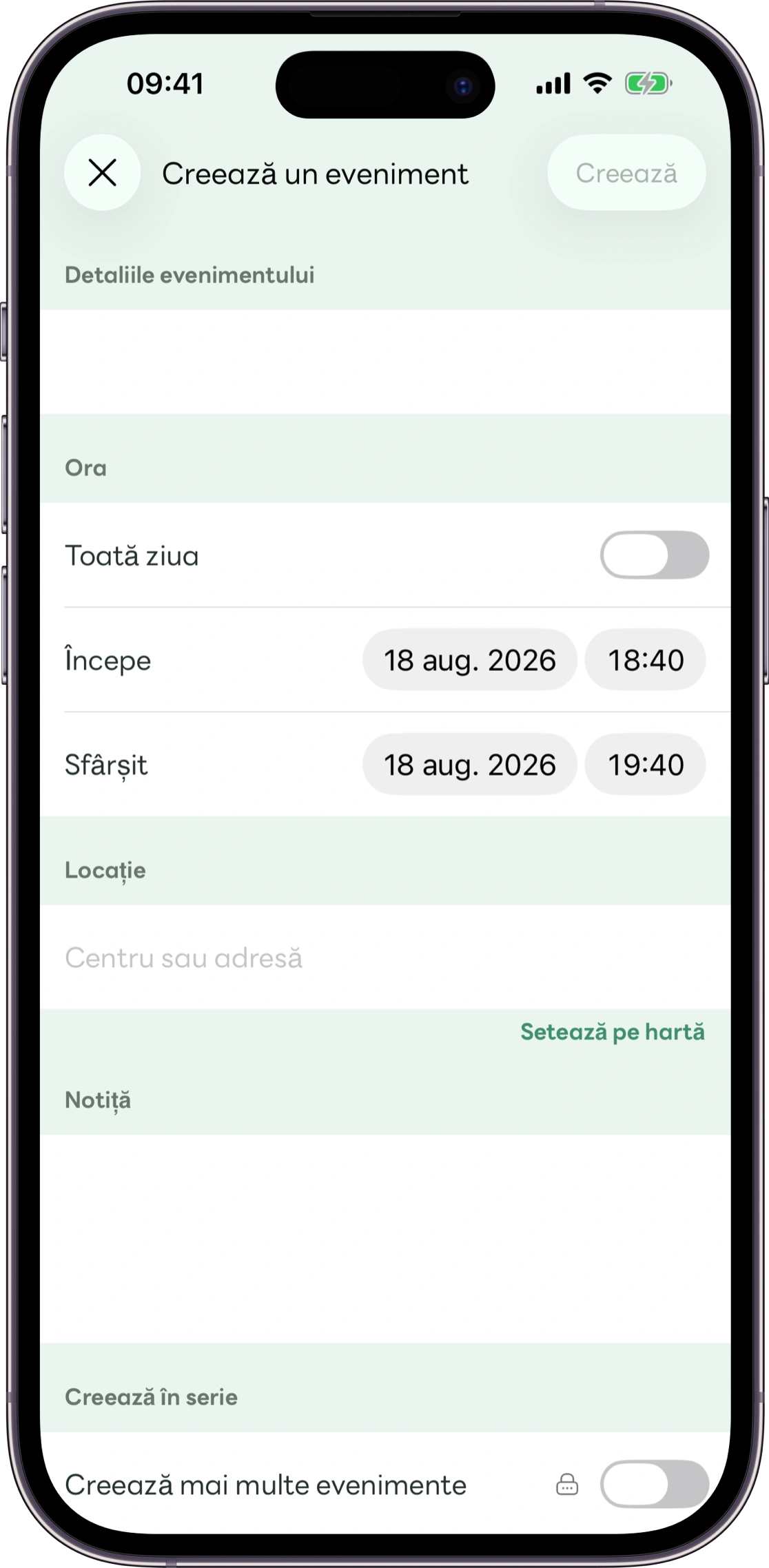 Ecranul de introducere a programărilor Carez