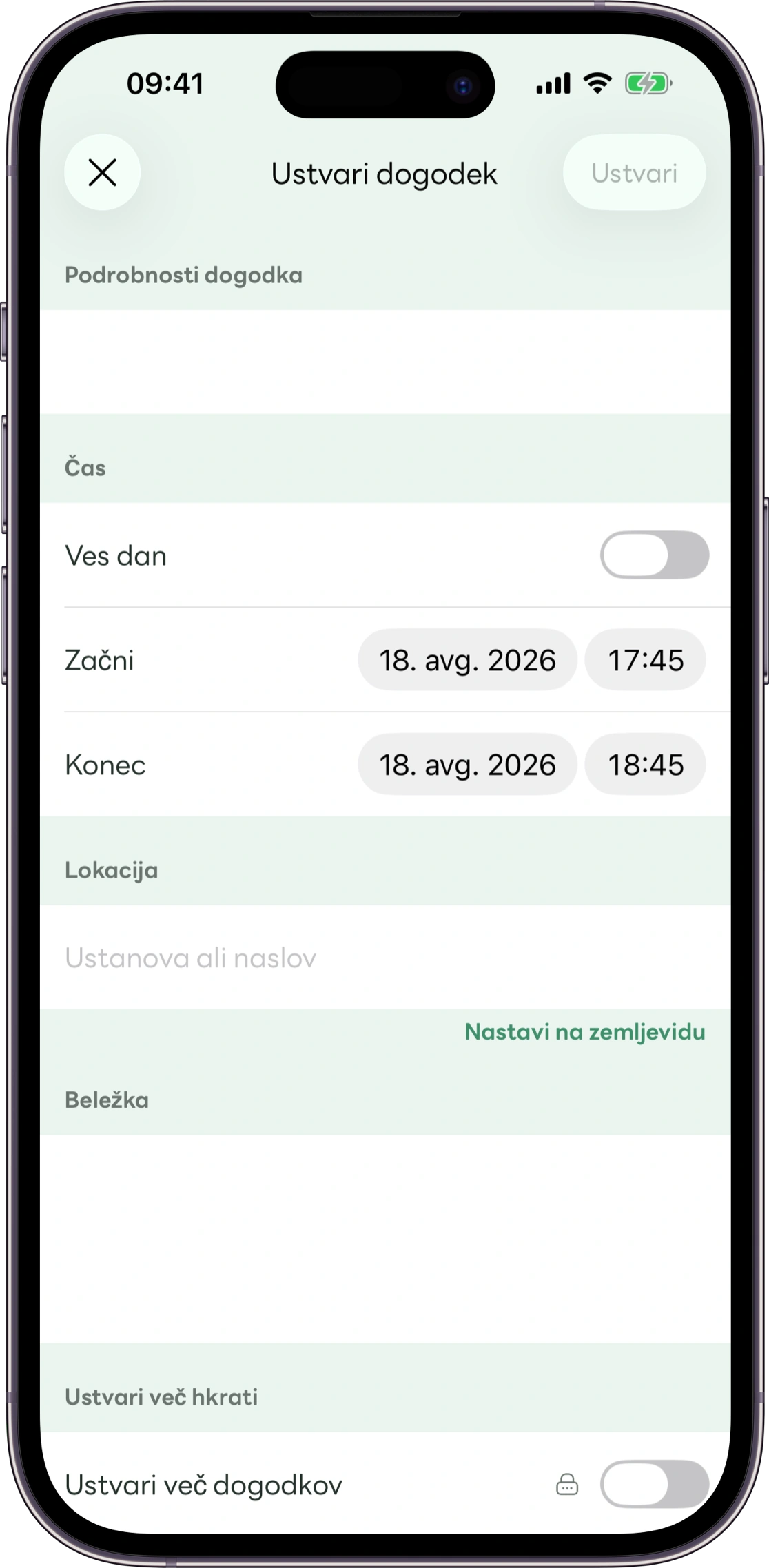 Zaslon za vnos urnika Carez