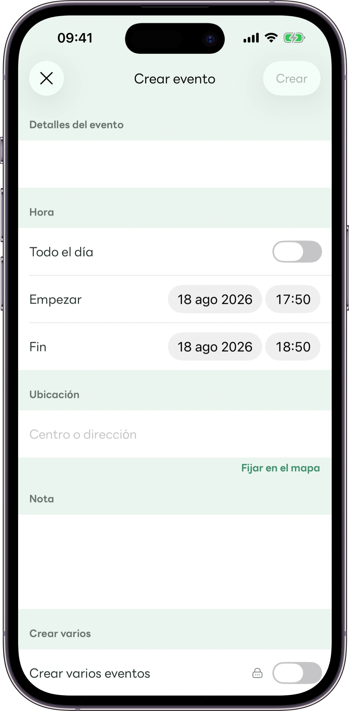Pantalla de alta de citas de Carez