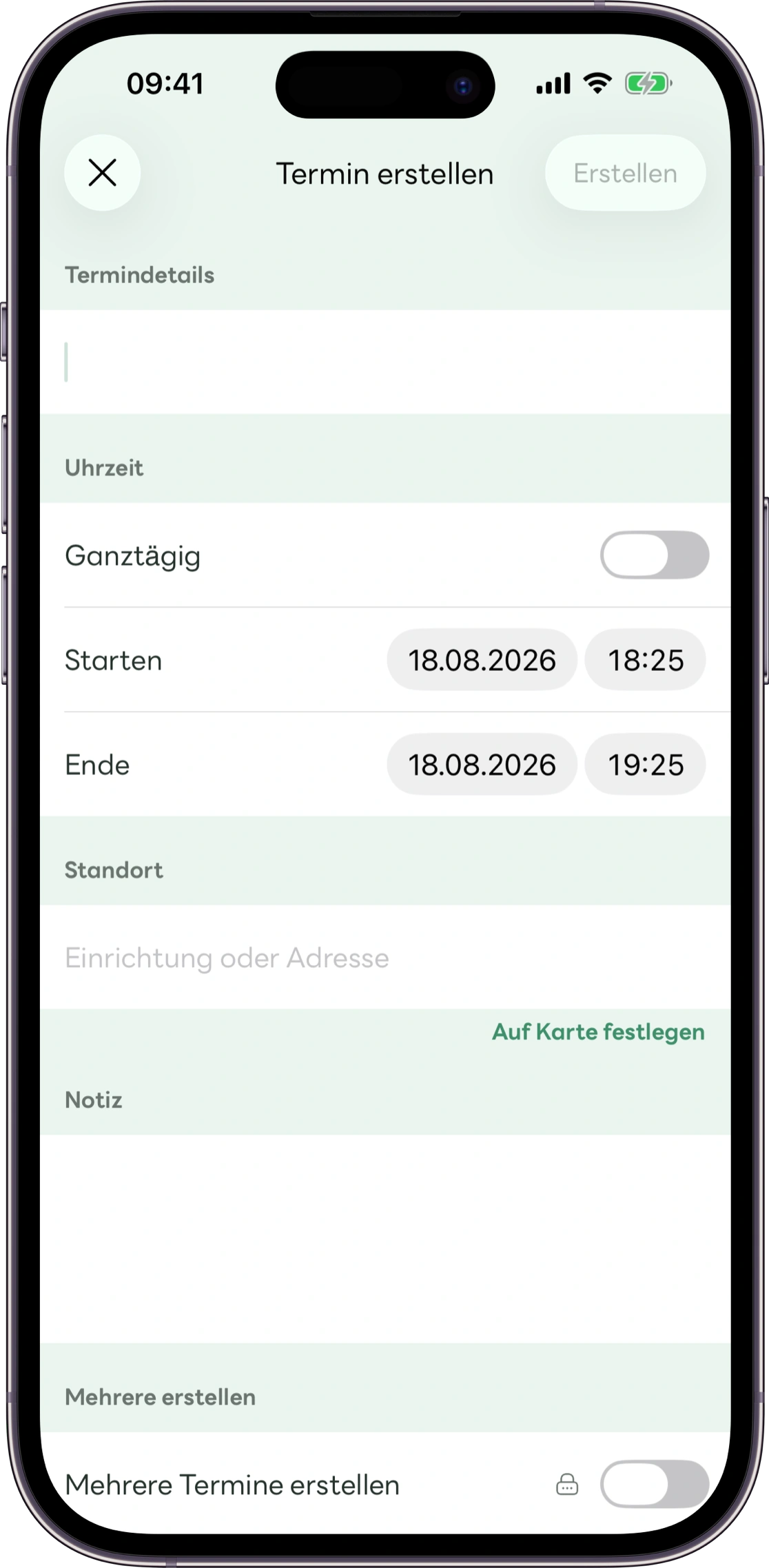 Carez-Ansicht zum Eintragen eines Termins