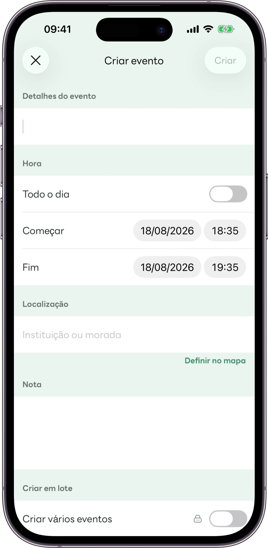 Ecrã para registar compromissos na Carez