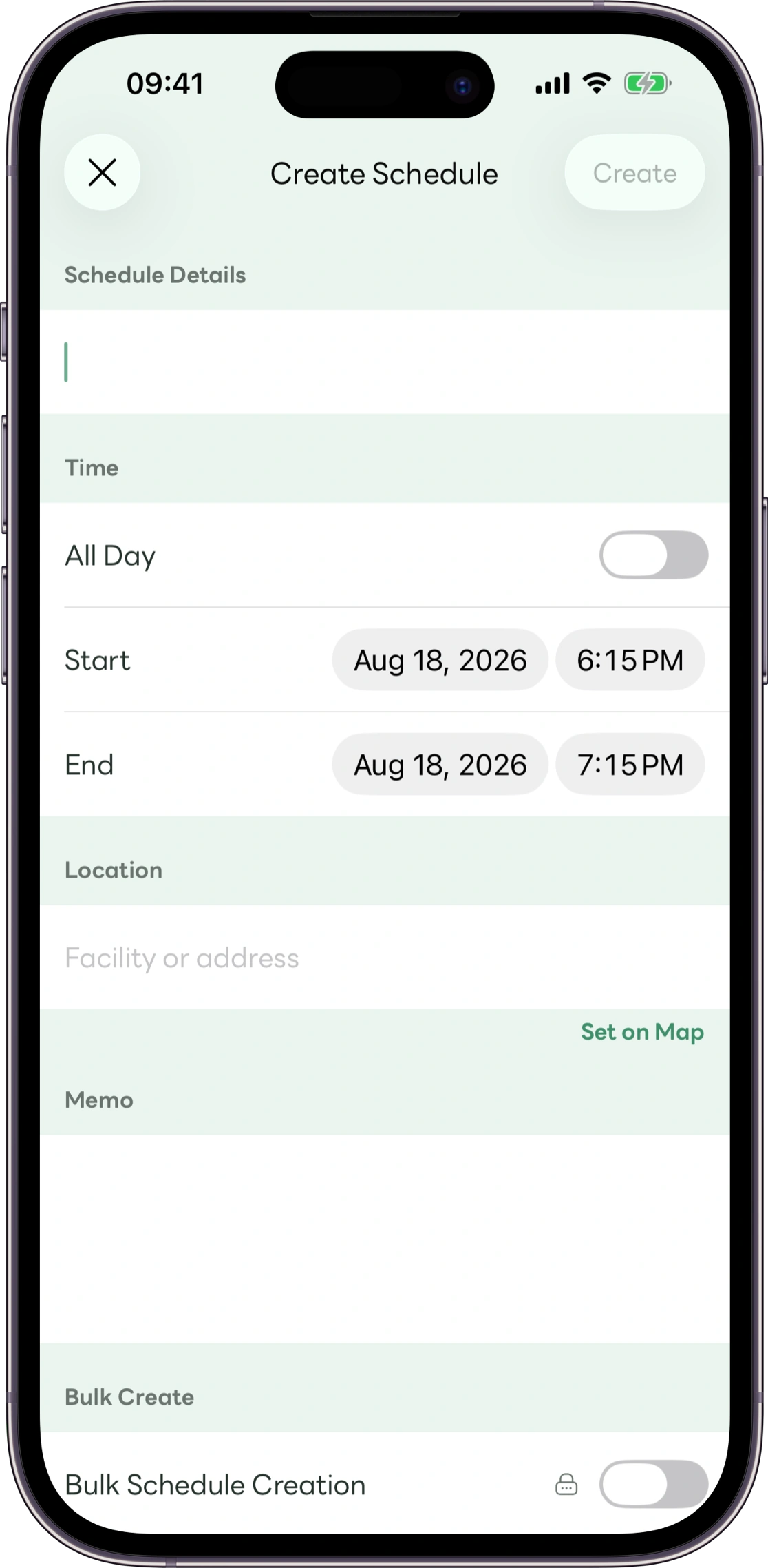Carez schedule entry screen