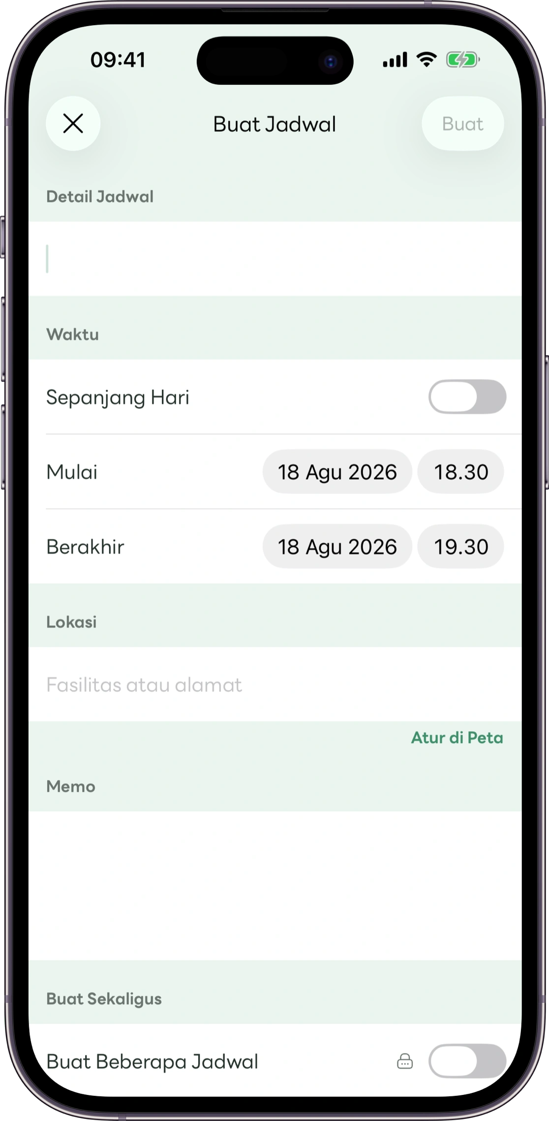 Layar pengisian jadwal Carez