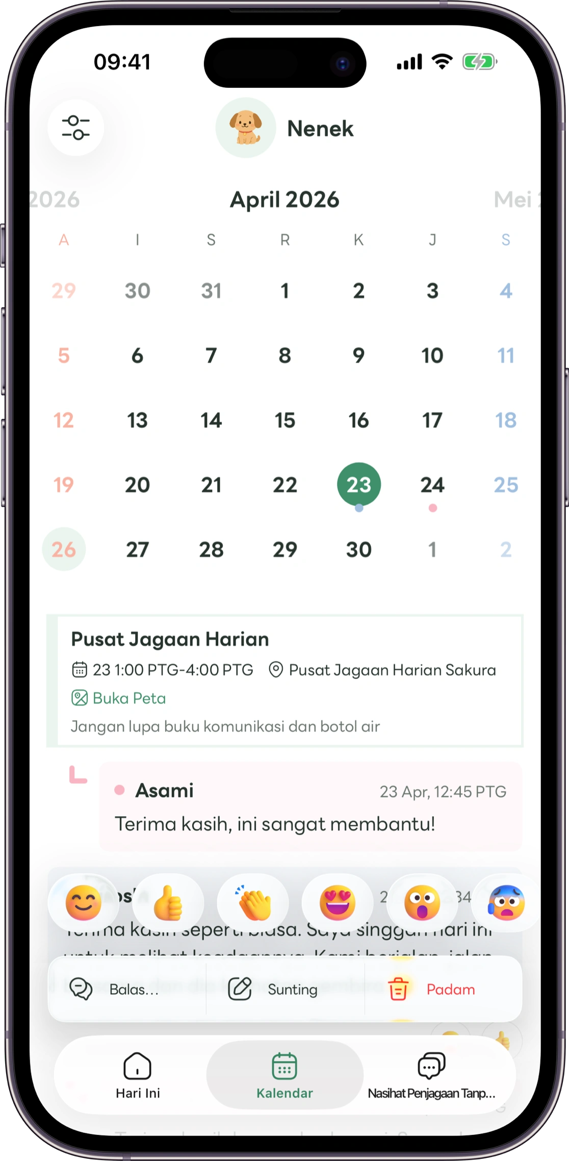 Contoh skrin reaksi Carez