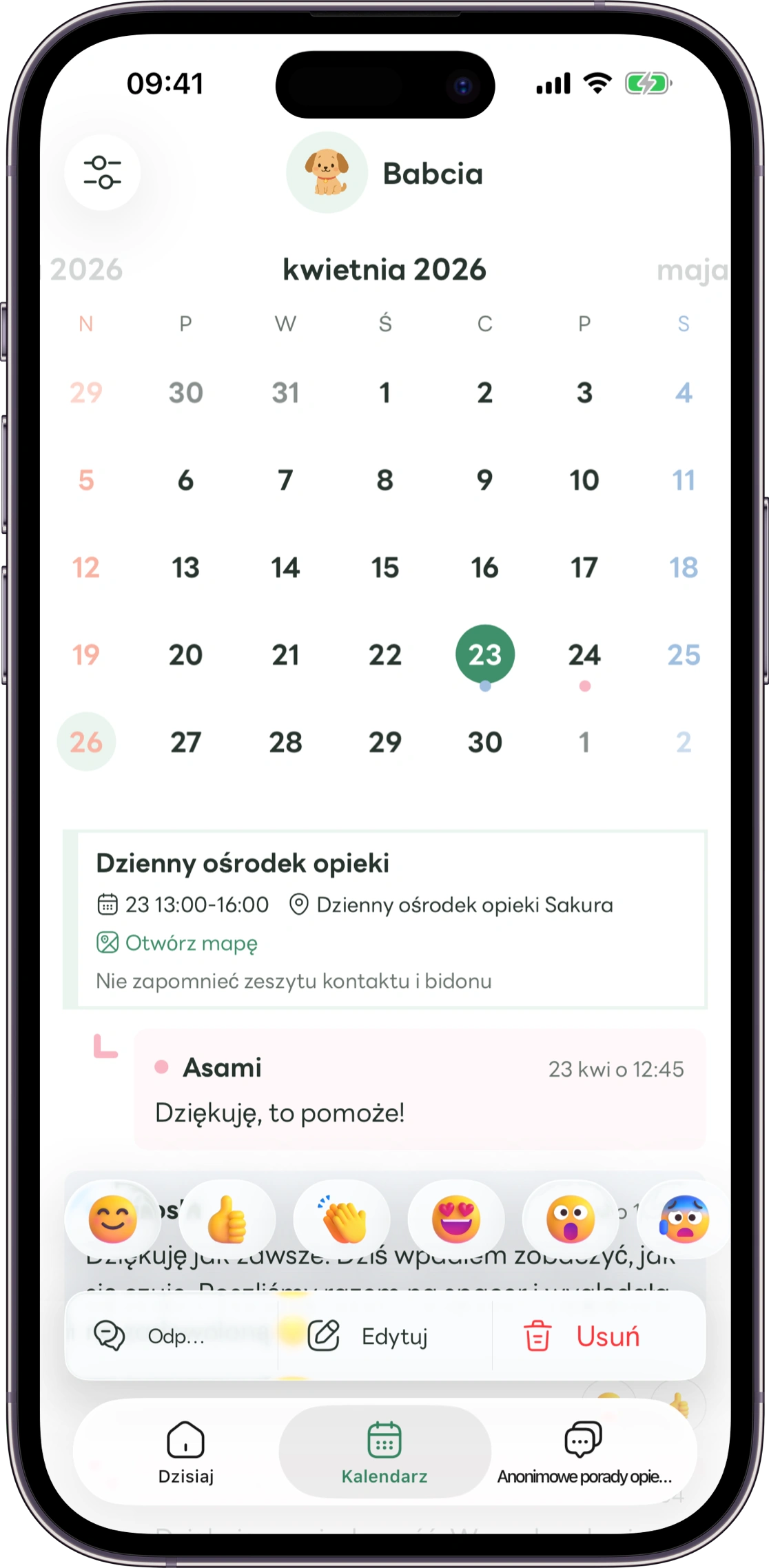 Makieta ekranu reakcji w Carez