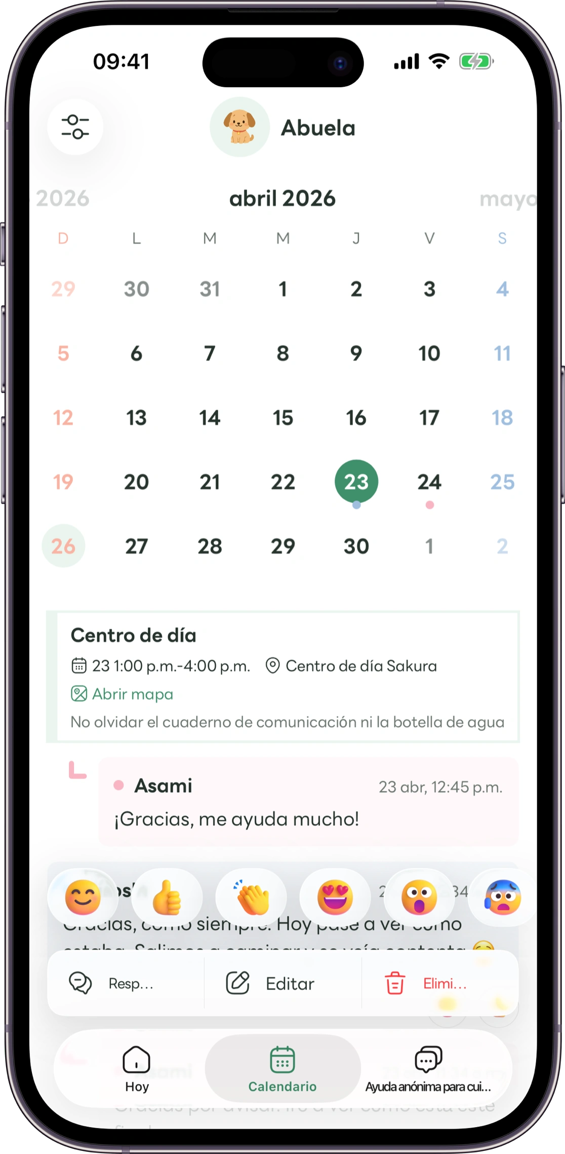Maqueta de la pantalla de reacciones de Carez