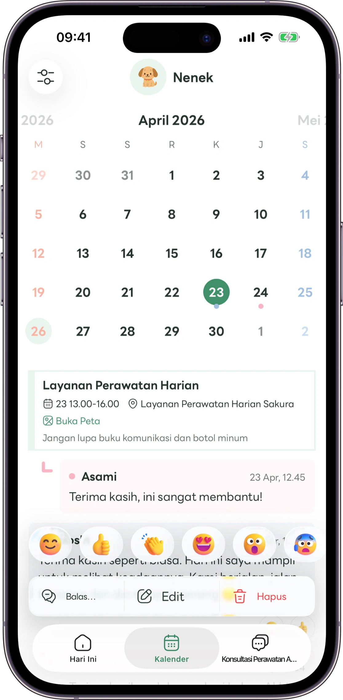 Contoh layar reaksi Carez